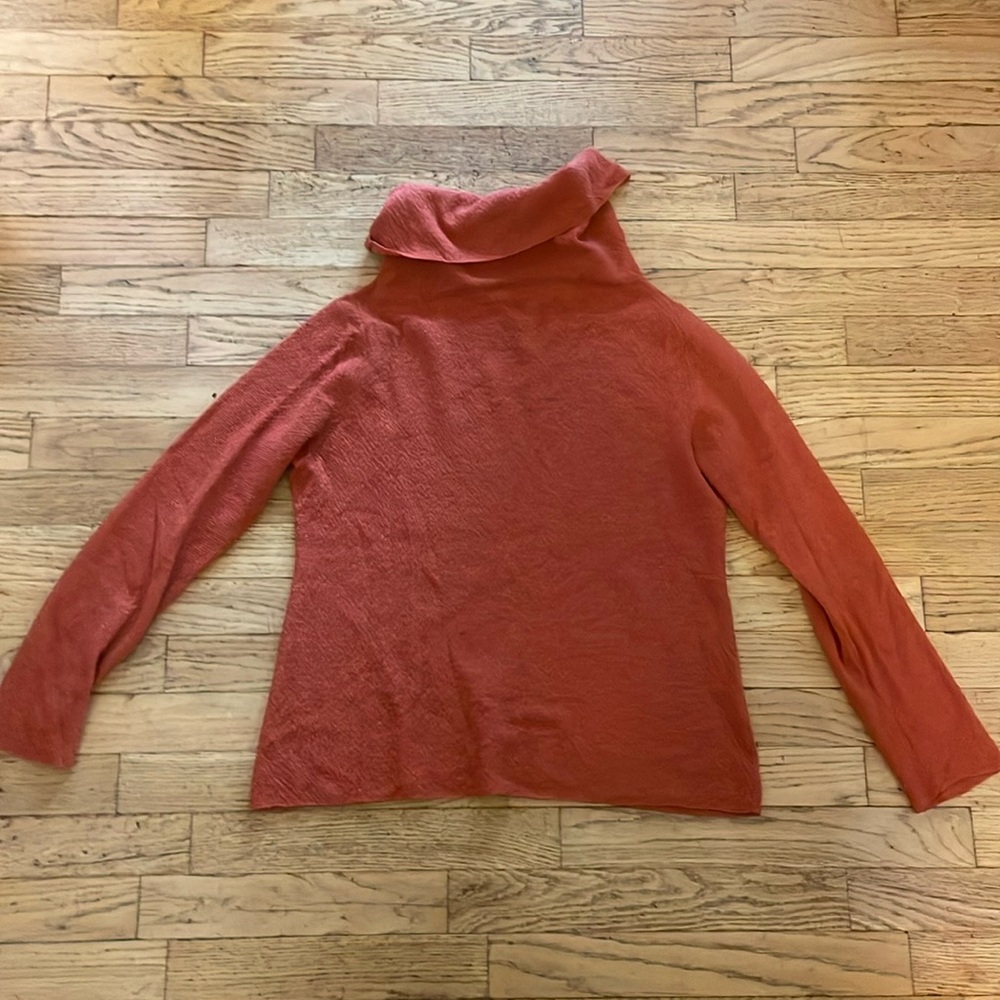 Eileen Fisher burnt orange cowl neck lightweight wool sweater